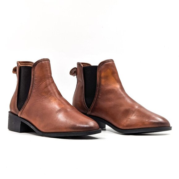 Steve Madden Women Dares Cognac Leather Elastic Panel Ankle Chelsea Boots sz 8.5 - Picture 1 of 10